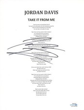 Jordan Davis Signed Autograph Take It From Me Lyric Sheet Country Star ACOA COA