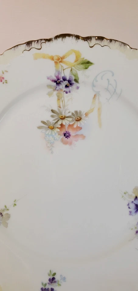 6 Platos Rosenthal 9 pulgadas Pintados a Mano Monbijou Púrpura Iris Cinta Oro c. 1891 Foto 2 de 4