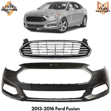 Front Bumper Cover Fascia & Grille Assembly Kit For 2013-2016 Ford Fusion