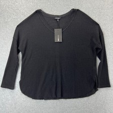 Fashion Nova Women's Mina Lounge Tunic Black Thin Knit LS V-Neck Blouse Size S