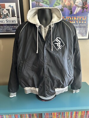 ジャケット・アウター 90s Chalk Line White Sox stadium jacket Vintage Chicago White Sox Chalk Line Hooded Bomber Puffer Coat Zip