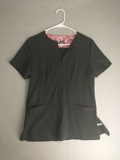 Dansko Womens Scrub Top Small Black V Neck Short Sleeve Solid Workwear Pockets