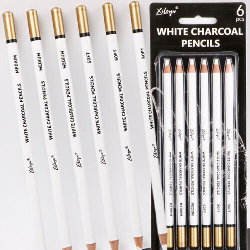 6Pc White Charcoal Pencil Drawing Set Soft & Medium Sketching Pencil Art Sup QW - Picture 1 of 6