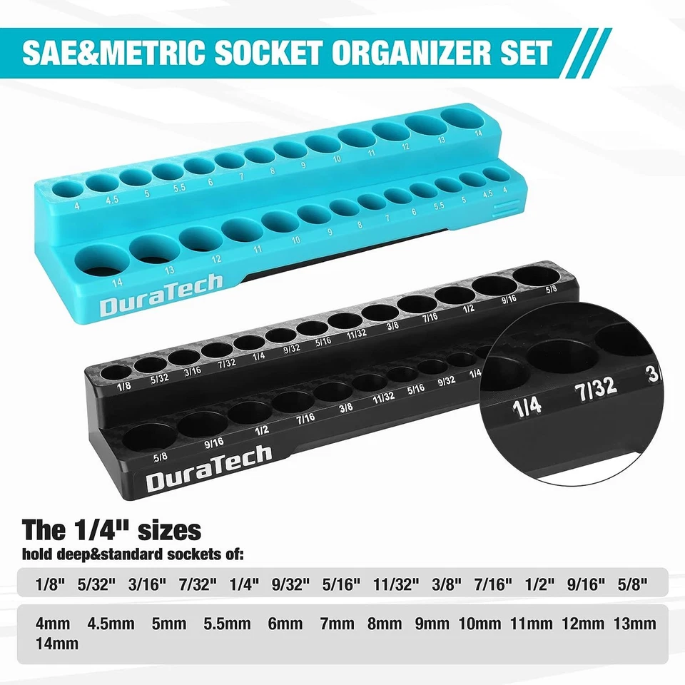 DURATECH 2PCS 3/8"/1/4"/1/2" Magnetic Socket Organizer Socket Holders SAE Metric - Image 3 of 4