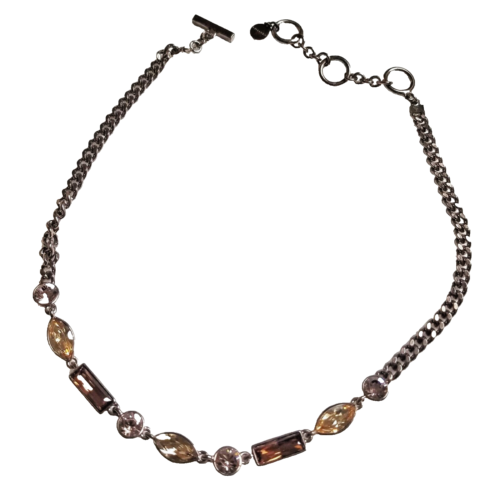 Givenchy Chocolate Rhinestone Crystals Antique Copper Gold Necklace Chain Signed