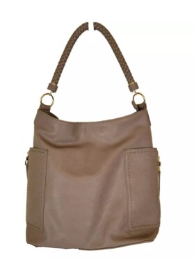 Miztique Grace Hobo Purse Braided Handle Lt Gray Vegan Leather Bag Phone  Slot