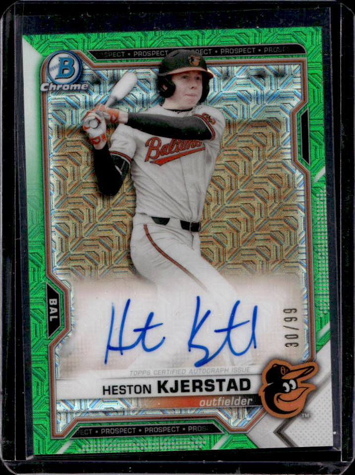 2021 Bowman Chrome Heston Kjerstad Prospect Auto Green Refractor #30/99 #BCMA-HK