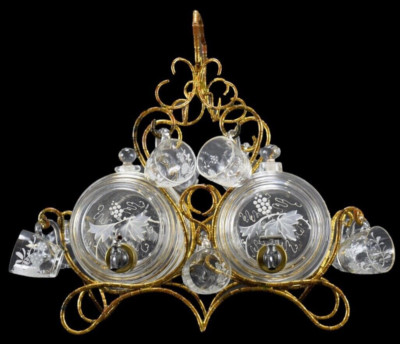 Antique French Aperitif Liqueur Service Glass Cups Barrel Decanter Set Vintage