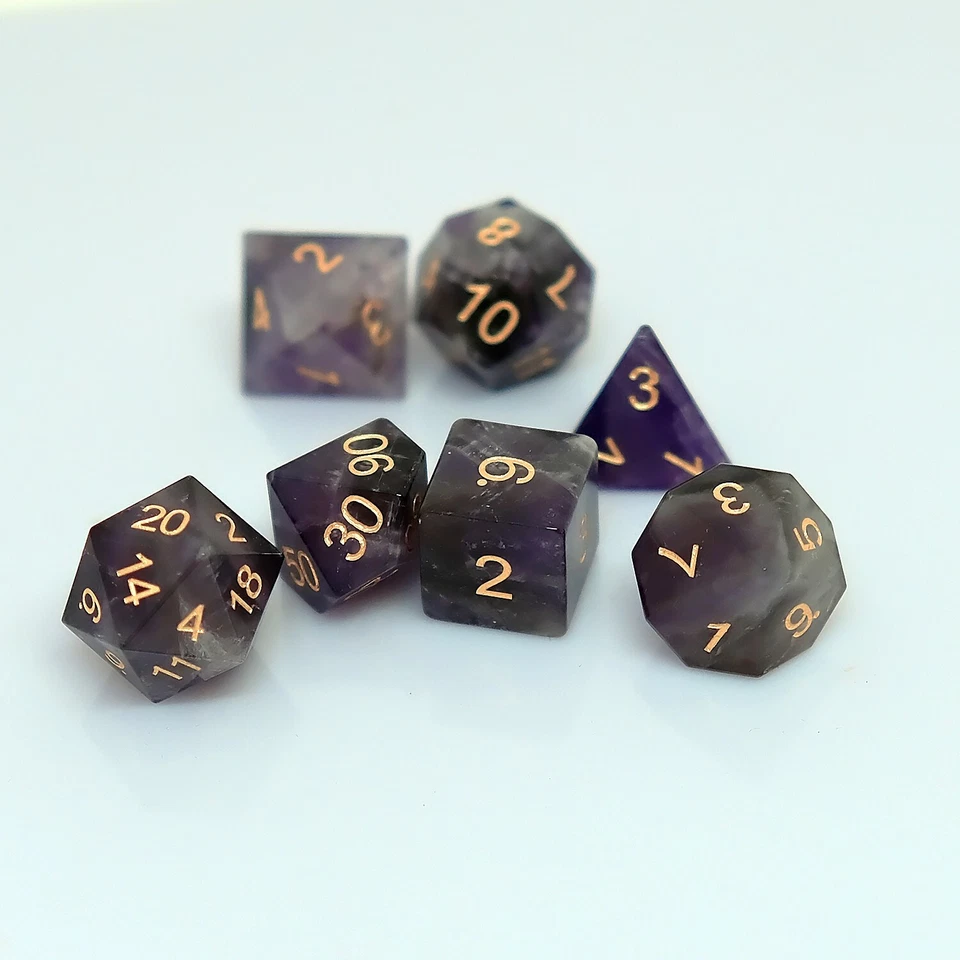 Natural Amethyst Gemstone Dice Set of 7 DND RPG Table-top Board Game Accessory - Image 4 of 4