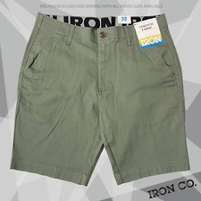 New IRON CO. Men's Stretch Waist Flat Front Shorts True Olive Green I435801