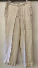 Vintage 90s DKNY 100 Linen Wide Leg Pants size 10 Ivory Made in Hong Kong