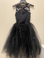 Girl's 2 pc ballet leotard and tutu skirt black gray dancewear size 14 NWOT