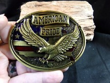 Men's Belt Buckle 'AMERICAN PRIDE,' U.S.A in shape of the Flag, American Eagle