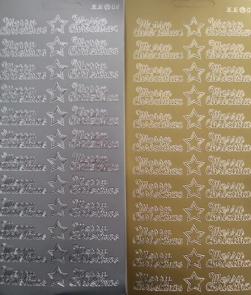 UNKNOWN 2 sheets of Merry Christmas with stars Peel-offs Gold and Silver