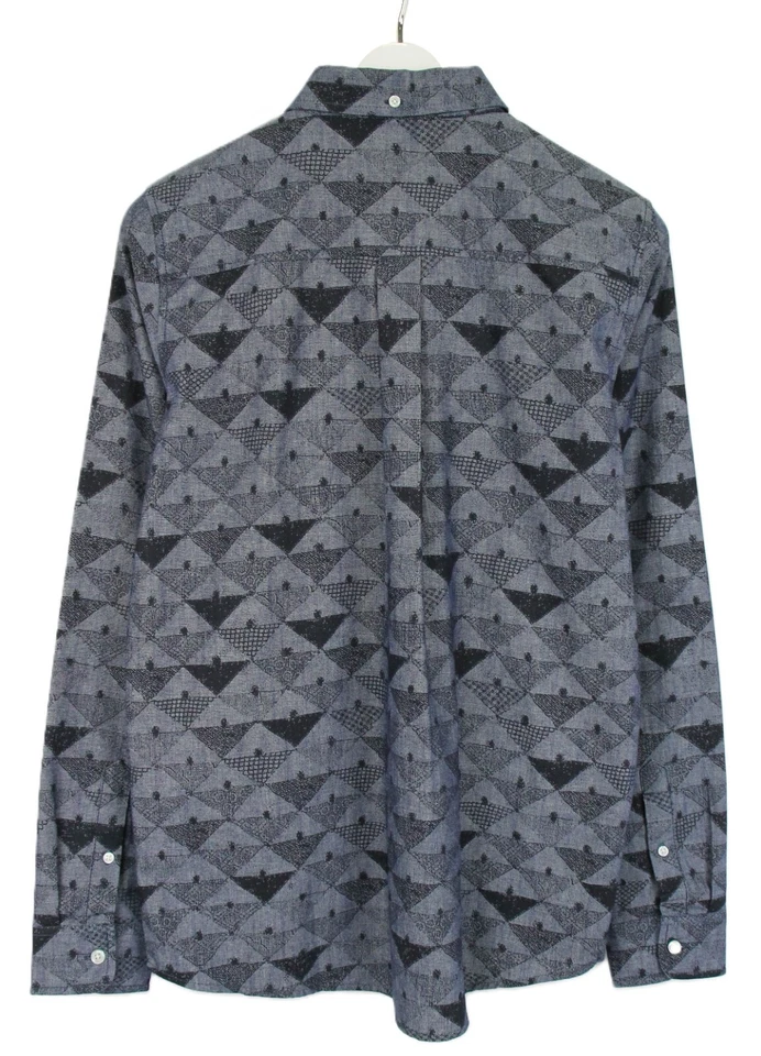 Carhartt Slim Hombres Camisa Mediano Estampado Azul Bolsillo Botón Manga Larga - Imagen 2 de 4