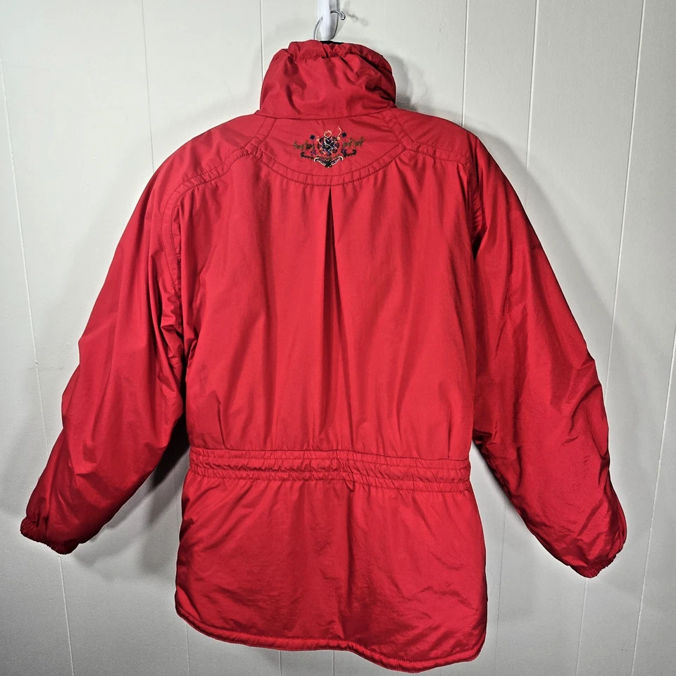 Vtg Obermeyer Thermolite Womens Ski Jacket Size 14 Red Embroidery Cottagecore - Image 2 of 4