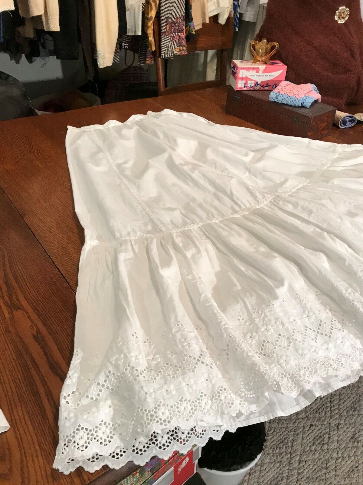 Antique French White Cotton Skirt Petticoat Layer… - image 3