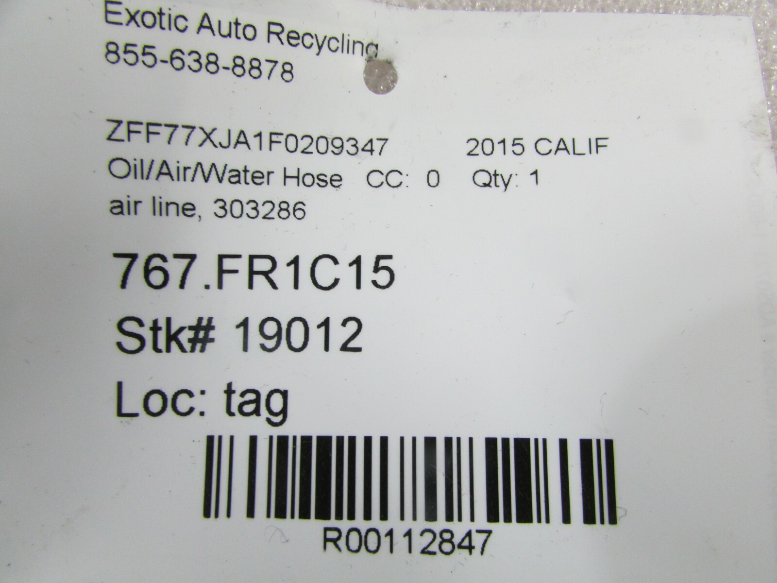 Ferrari California, Depressor Connector Pipe, Used, P/N 303286