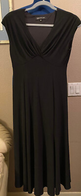 Jones NY VTG Womens Sz 6 Black V-Neck Sleeveless Lined Bodice Midi Evening Dress
