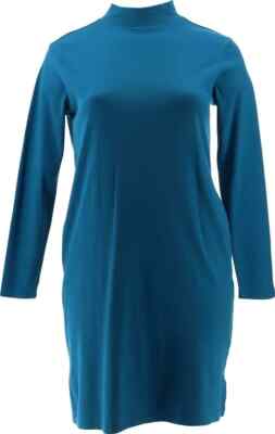 Lands' End Women's Mock Neck Sport Knit Baltic Teal Dress Sz MP
