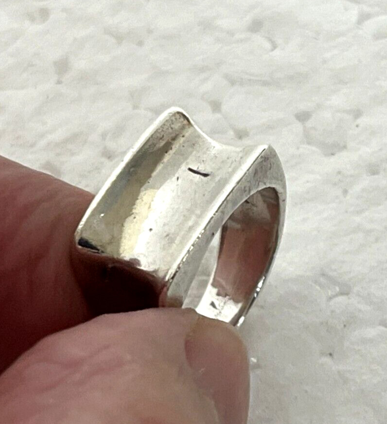 CONCAVE heavy solid Sterling Silver WIDE BAND RIN… - image 7