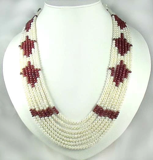 370ct Natural Ruby Plain Roundels Bead necklace 7 strand with fresh water pearls - Image 2 of 4