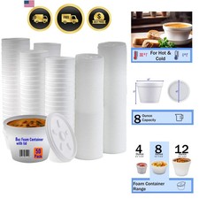 Foam Bowl with Lid for Hot and Cold Foods 8 Ounce Disposable Soup Container...