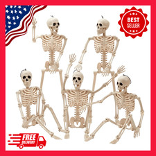 5 PCS Posable Halloween Skeleton Decor 16 Inches, Full Body Posable Joints Hangi