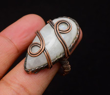 Rainbow Moonstone Gemstone Copper Wire Wrapped Handmade Jewelry Ring Size 10