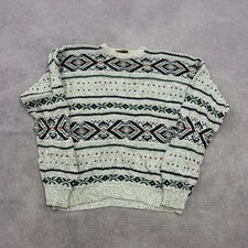 Vintage abstract knitted jumper Patterned Grandad chunky knit sweater Men's M