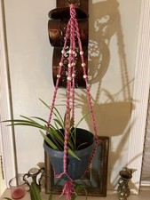 Small Rose Colored Handmade Macrame Plant Holder 25  