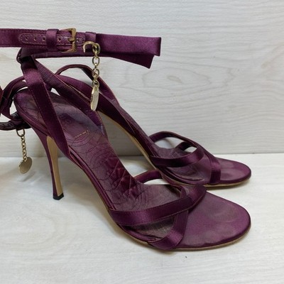 Gucci Purple Satin Ankle Wrap Stiletto Sandals Heels 10B Made in Italy