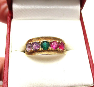 14K Yellow Gold Gemstone Band Ring Size 9 4.3 Gr [R401]