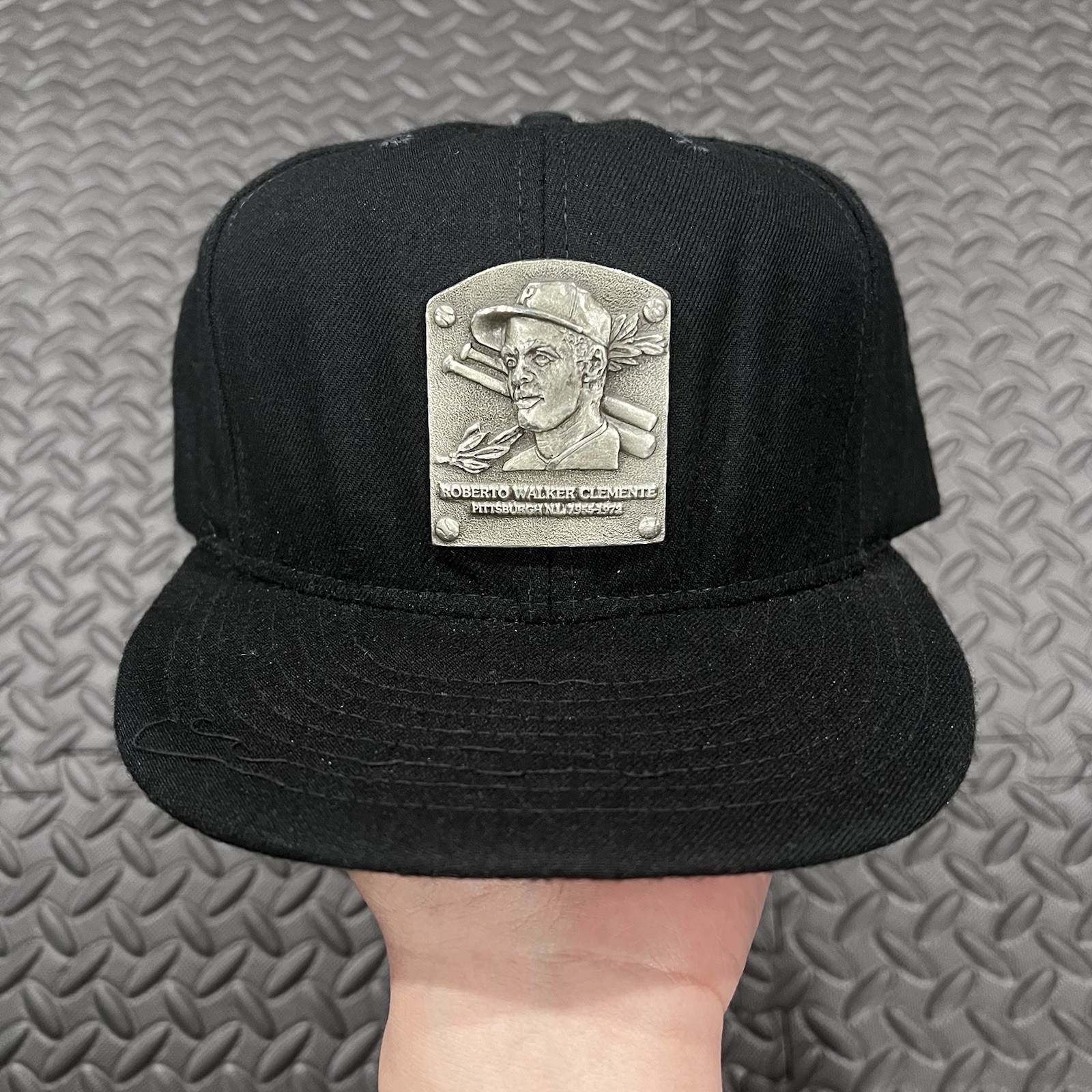 Vintage 80s 90s Roberto Clemente MLB Pewter Plate Snapback Hat Cap OSFA