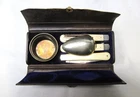 Civil War Era Folding 3 Piece Matching Bone Hld Utensils in Leather Case w/Catch