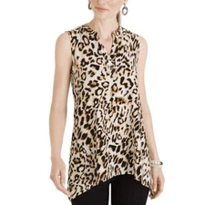 NWT $45 Chico's Cotton Slub Cool Ocelot Tunic Tank Animal Print Knit Top Sz 3