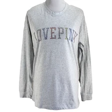 Love Pink Victorias Secret Long Sleeve Tee Shirt Size L Gray Bling Crewneck