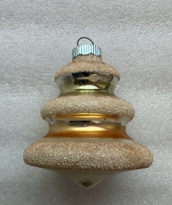 Vtg Shiny Brite Green Gold Top Tornado Tree UFO Glass Christmas Ornament