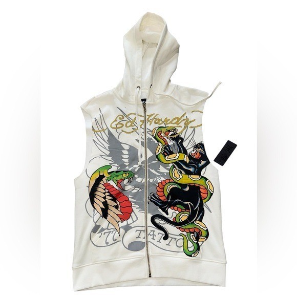 NET Ed Hardy Sleeveless Zip Hoodie Vest Unisex  Panther Snake Tattoo Graphic Y2K thumbnail 2