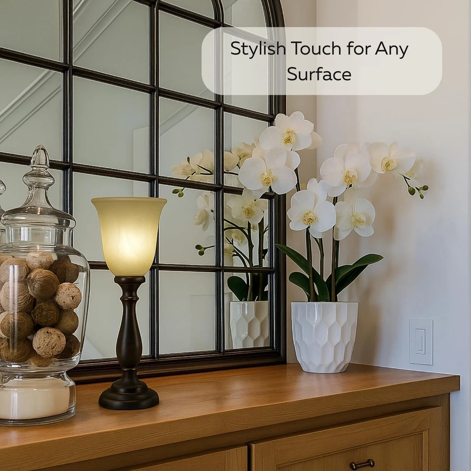 Table Lamp (Bronze, 18.75 inches) with Alabaster Glass Shade - Farmhouse Lamp... - Image 2 of 4