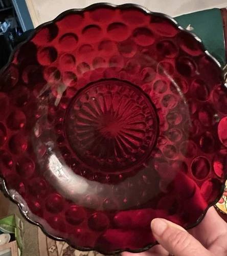 Vintage Anchor Hocking Royal Ruby Red Bubble Glass 8” Serving Bowl