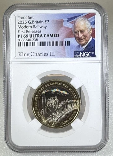 2025 2£ GREAT BRITAIN TWO POUND NGC PF69 UCAM MODERN RAILWAY TRAIN FIRST RELEASE