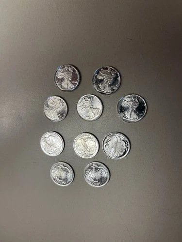 Ten 1 Tenth Oz Silver .999 Bullion Rounds