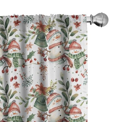 Ambesonne Christmas Curtains Merry Xmas Vibe Snowmen Bells And Leaves