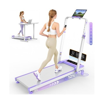 Walking Pad Treadmill with 12% Incline & Adjustable Height, 4 in 1 Folding Un...