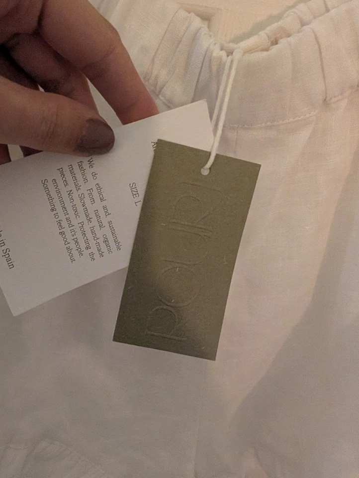 Pantalones Cortos Rouri Milos Lino Volantes Dobladillo Cintura Elástica Coqueta Hada Costera Foto 3 de 4