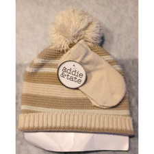 Addie  Tate Newborn/Infant Hat  Mitten Set Cream Tan Stripes