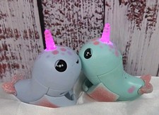 WowWee Fingerlings Light-Up Blue Pink Narwhal Toy Figure Green And Pink