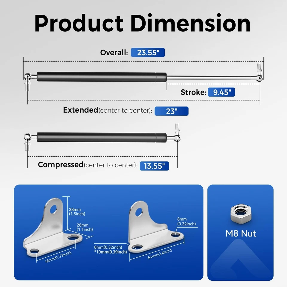 Сверхпрочные газовые стойки для подъема дверей 23 дюйма поддержка 200 фунтов 2 шт. - Изображение 2 из 4