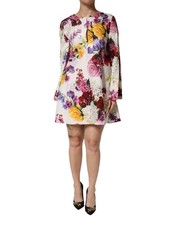 Dolce & Gabbana Multicolor Floral Cotton Longsleeves Midi Women's Dress